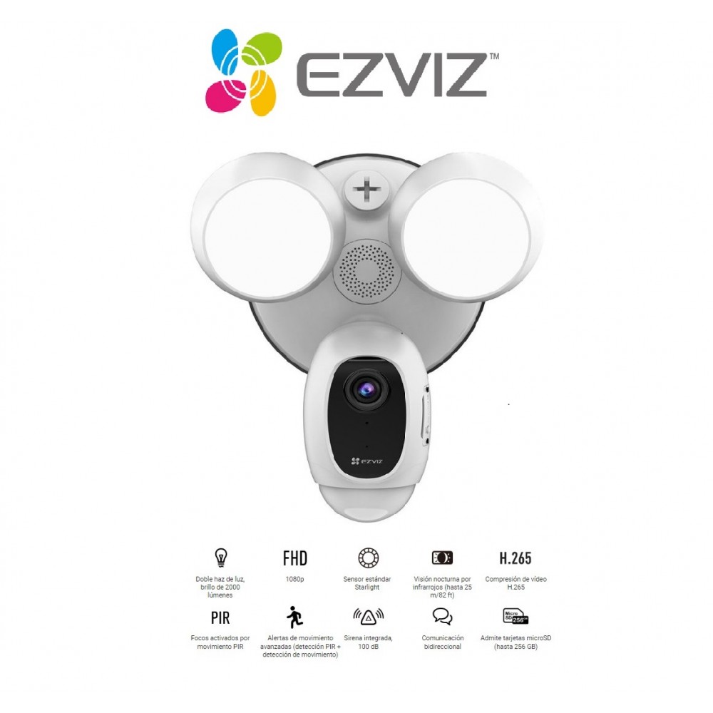 CAMARA IP EZVIZ BULLET WIFI (LC1C 2.8MM), 2MP, PIR HASTA 10M. SLOT MICRO SD (HASTA 256MB), COMPRESION H265. SIRENA DE 100 dB. ILUMINACION DE 2000 LUMENS